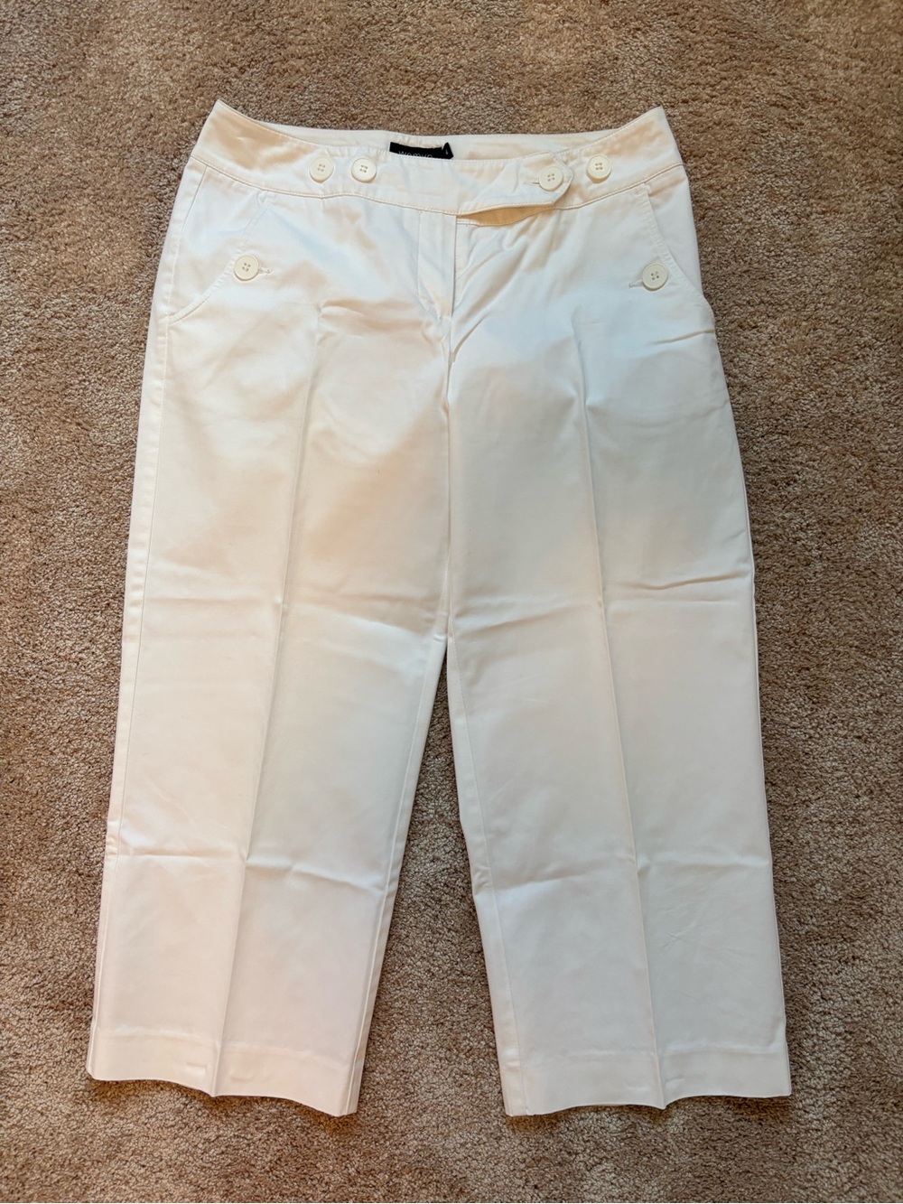 Womyn Cream Cropped Button-Accent Pants